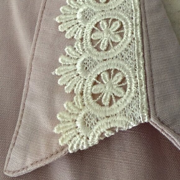 KRIZIA Designer Tailored Sheath Shirt Dress Pink Lace Collar Short Sleeve Sz 14 - Picture 3 of 16